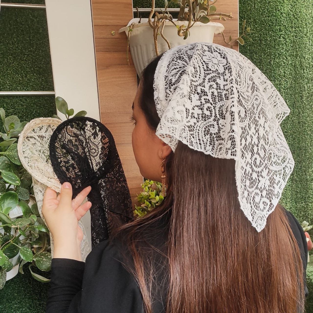 تل گیپور زنانه مدل تور سر (مشکی و سفید)