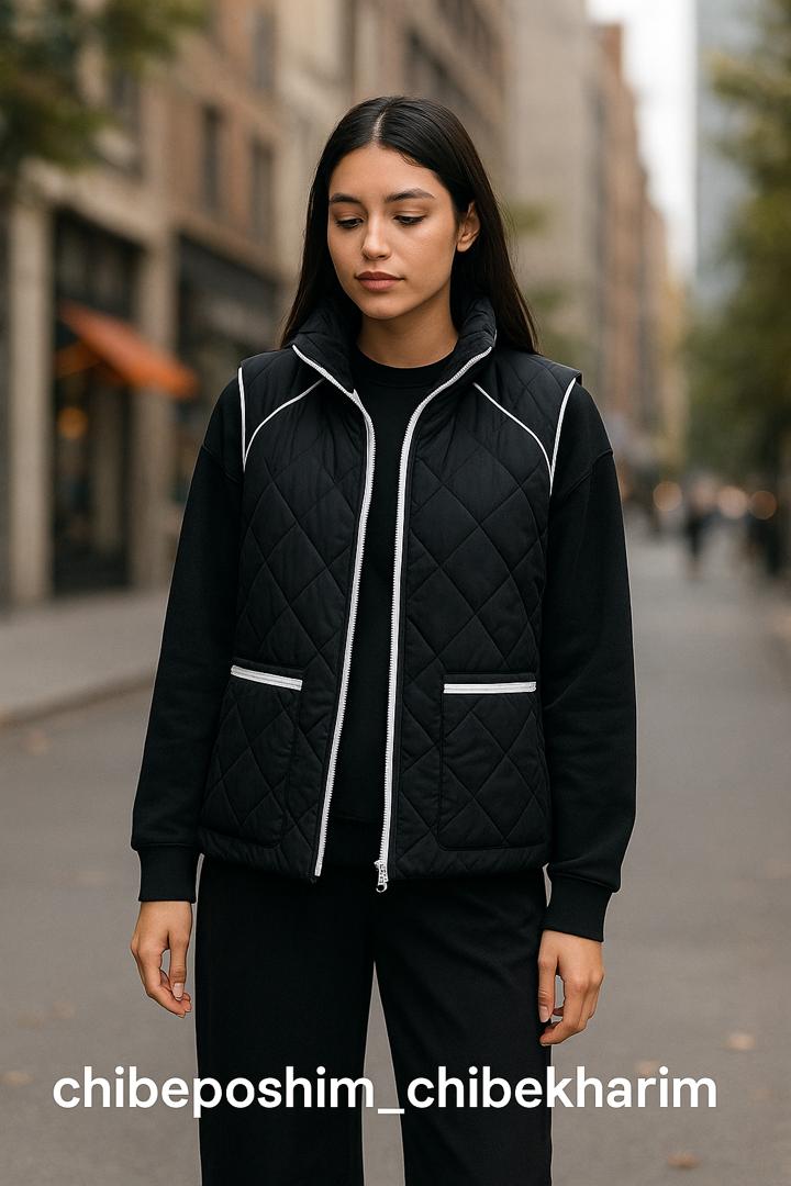 سارافون پفی دخترانه مشکی سفید – مدل اسپرت پاییزی