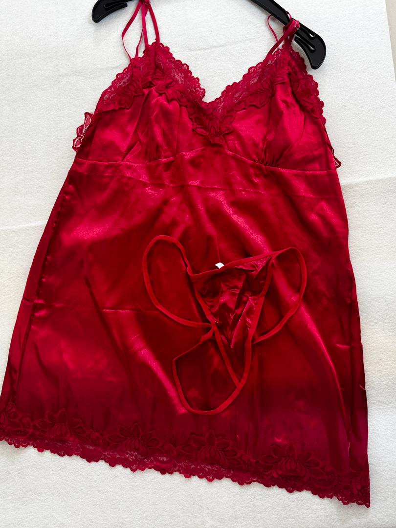 لباس خواب ساتن گیپور سایز بزرگ قرمز – شیک و لطیف مخصوص سایز 46 تا 54