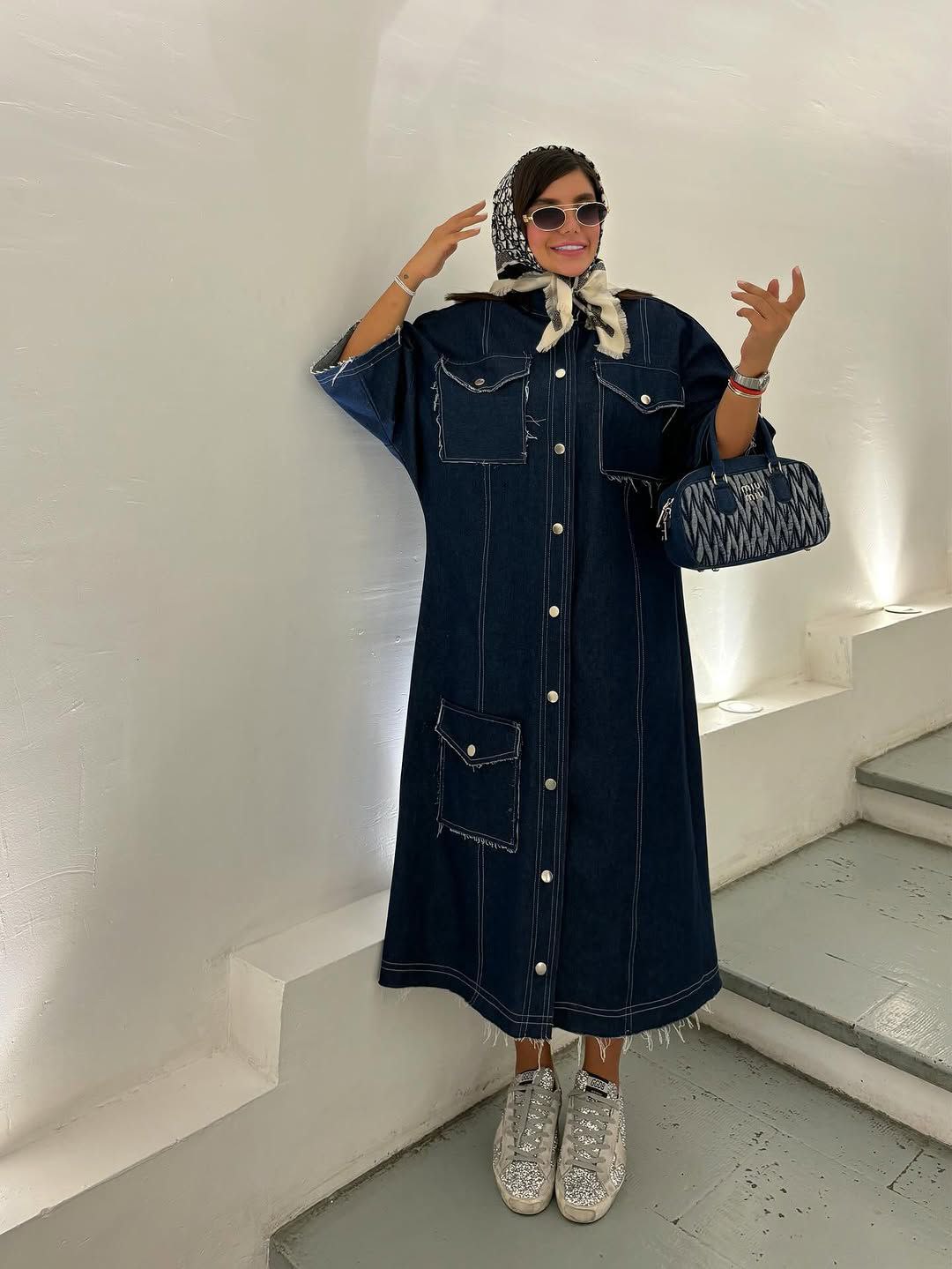 پیراهن جین پاییزه زنانه فری سایز – تنخور مزونی و خاص