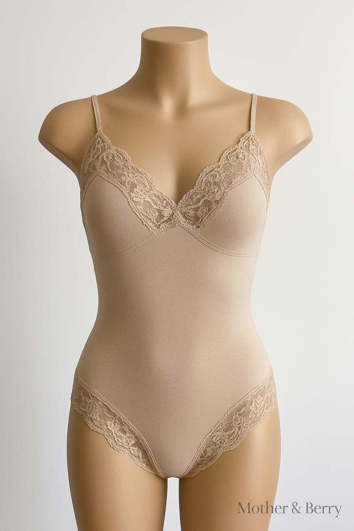 بادی لباس خواب زنانه گیپور بژ | طراحی شیک و لطیف | جنس مرغوب و راحت