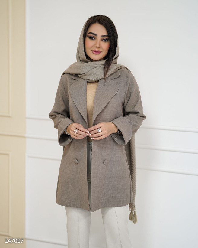 خرید مانتو زنانه قد 80 جلوباز پارچه هرمس یقه انگلیسی