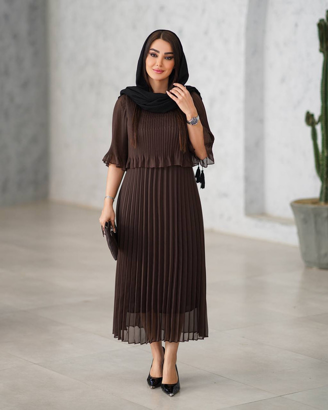 پیراهن حریر پلیسه قد ۱۲۵ زنانه